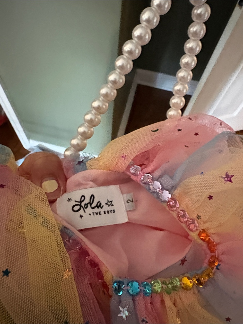 Lola + The Boys Pastel Rainbow Tulle Party Dress with Glitter Stars - Picture 4 of 4